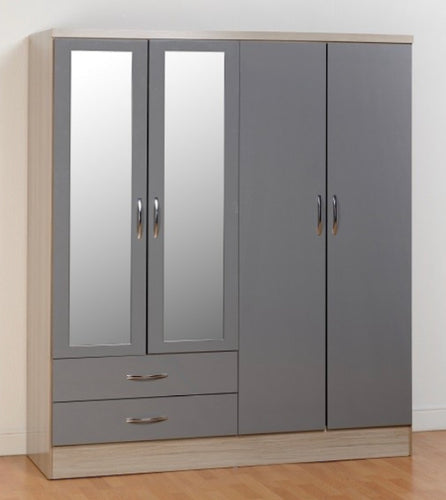 Nevada 4 door robe in grey and oak